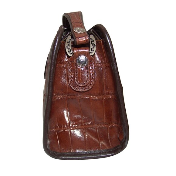 MC Western Faux Croc Shoulder Bag Brown Tooled Heart Clasp & Keychain - Picture 7 of 8